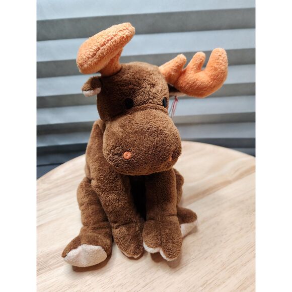 TY Pluffies Lumpy Moose Plush – 2003 Retired, Brown with Orange Antlers - Picture 2 of 7